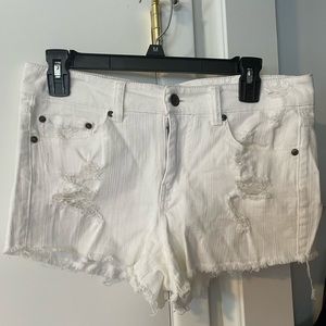 White distressed shorts